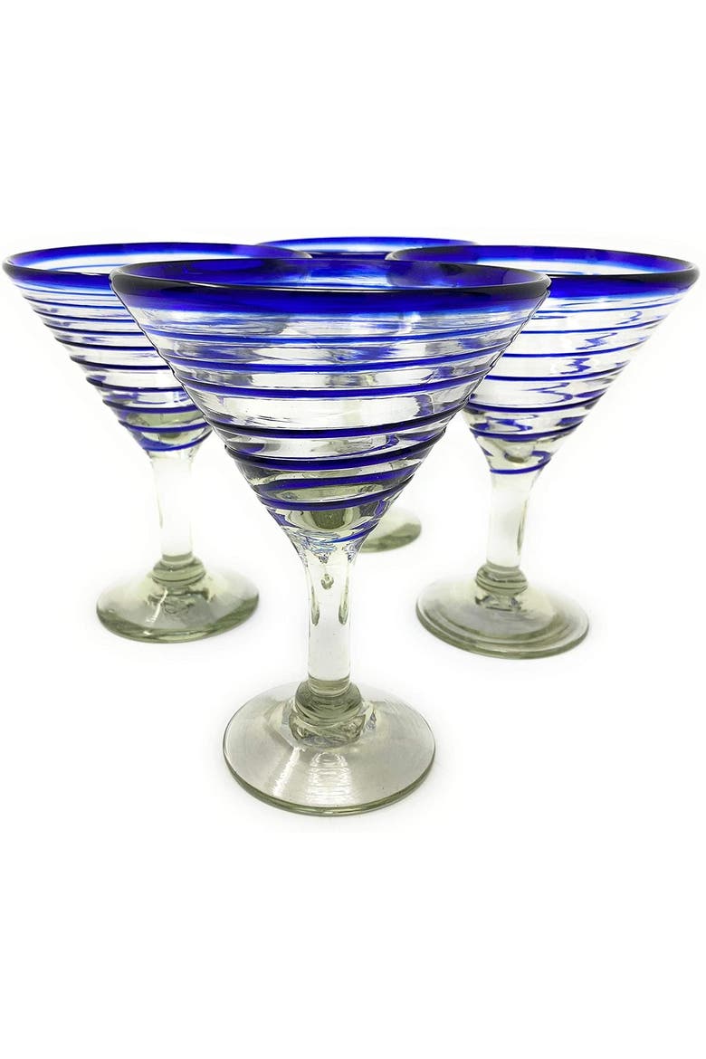 Spiral Design Modern Margarita Glasses - Set of 4, Main, color, Cobalt Blue
