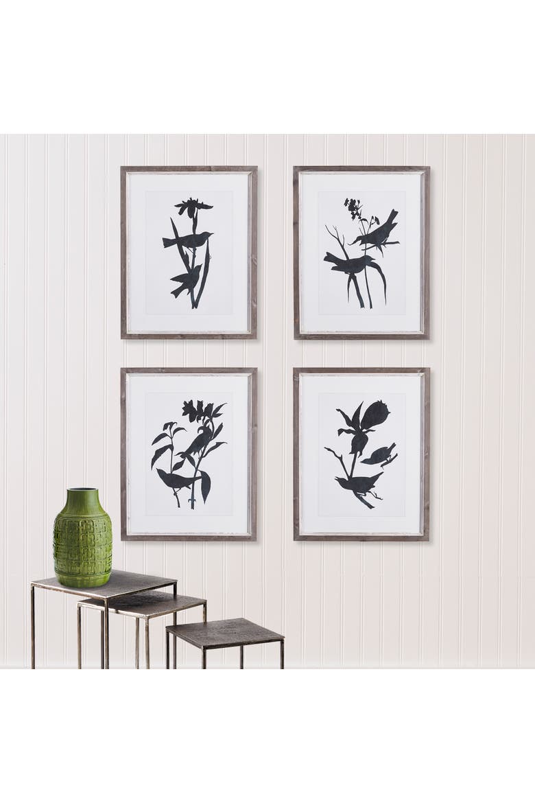 Bird Silhouette Prints Set of 4, Alternate, color, Black
