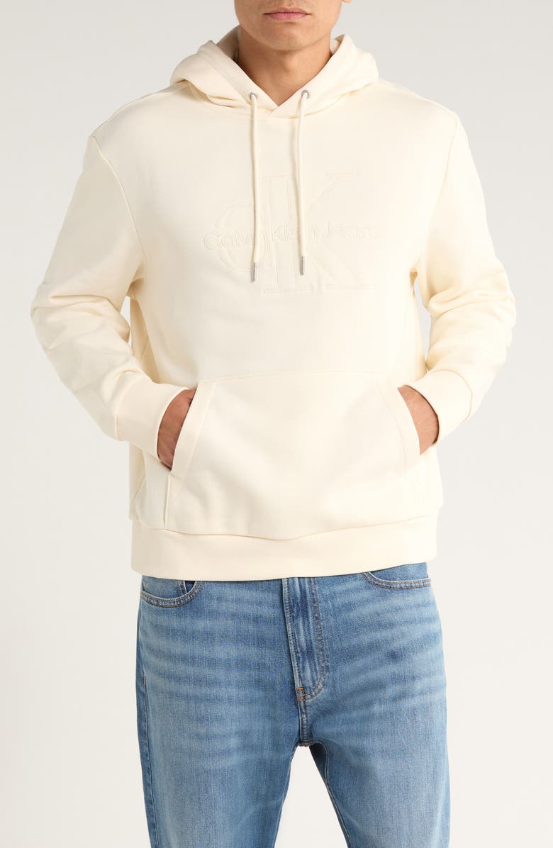 Calvin Klein Tonal Logo Hoodie, Main, color, Antique White
