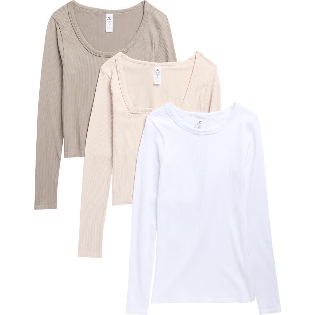 90 Degree By Reflex Assorted 3-pack Leighton Rib Seamless T-shirts In White