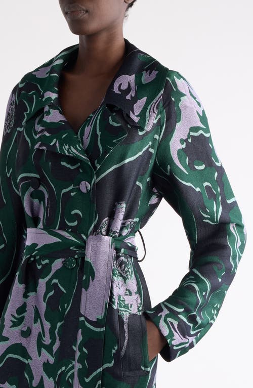 Dries Van Noten Rolanas Abstract Floral Jacquard Crepe Trench Coat In Green