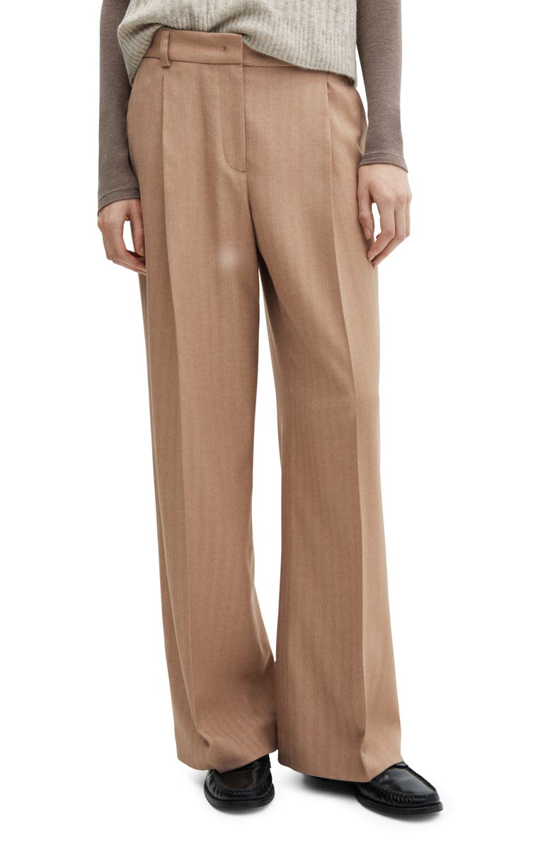 MANGO Herringbone Pleated Wide Leg Pants, Main, color, 