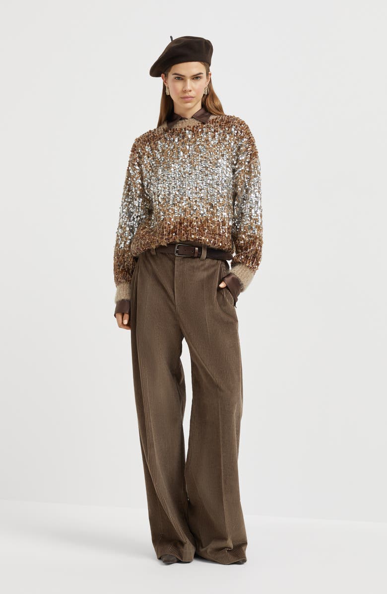 Brunello Cucinelli Dazzling Embroidery sweater, Alternate, color, Brown