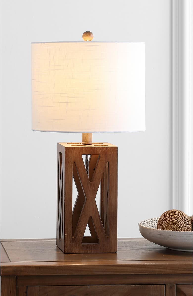 JONATHAN Y Stewart Farmhouse Wood LED Table Lamp, Alternate, color, Brown