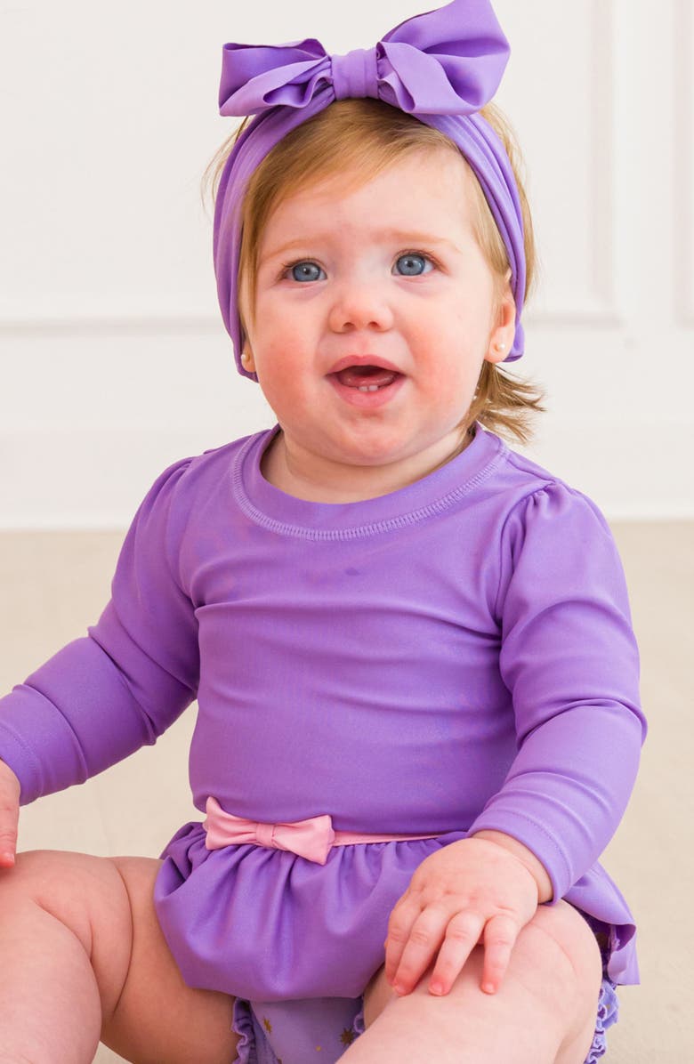 RuffleButts Princess One-Piece Rashguard Swimsuit & Sun Hat Set, Alternate, color, 