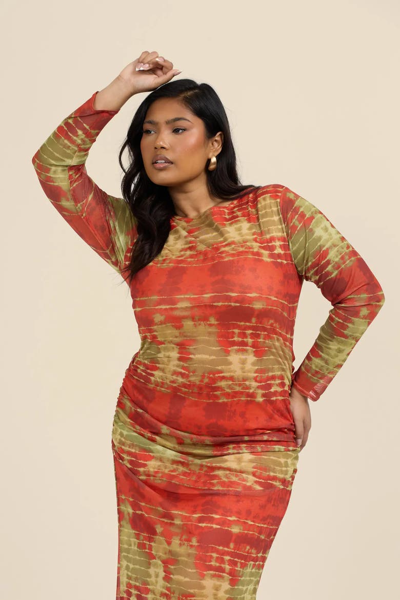 Plus Size Tye Dye Midi Dress, Alternate, color, Khaki Tye Dye