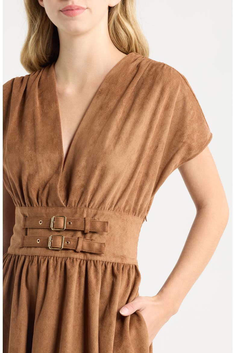 The Noa Faux Suede Midi Dress, Alternate, color, BROWN