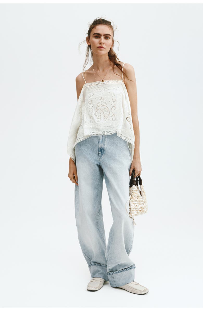 H&M Broderie Anglaise Strappy Top, Alternate, color, White