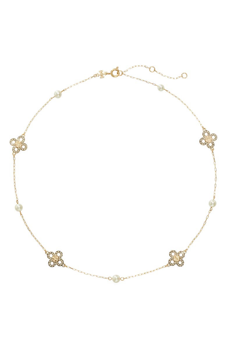 Tory Burch Forget Me Not Pearl Necklace, Main, color,