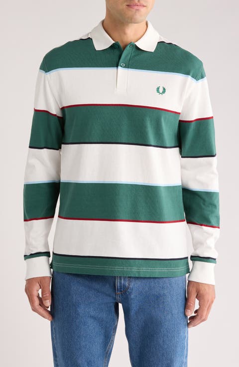Stripe Long Sleeve Cotton Polo