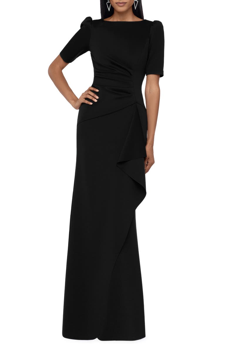 Ruffle Puff Sleeve Gown, Main, color, BLACK