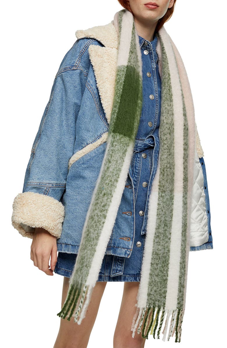 Topshop Brush Checked Scarf, Main, color,