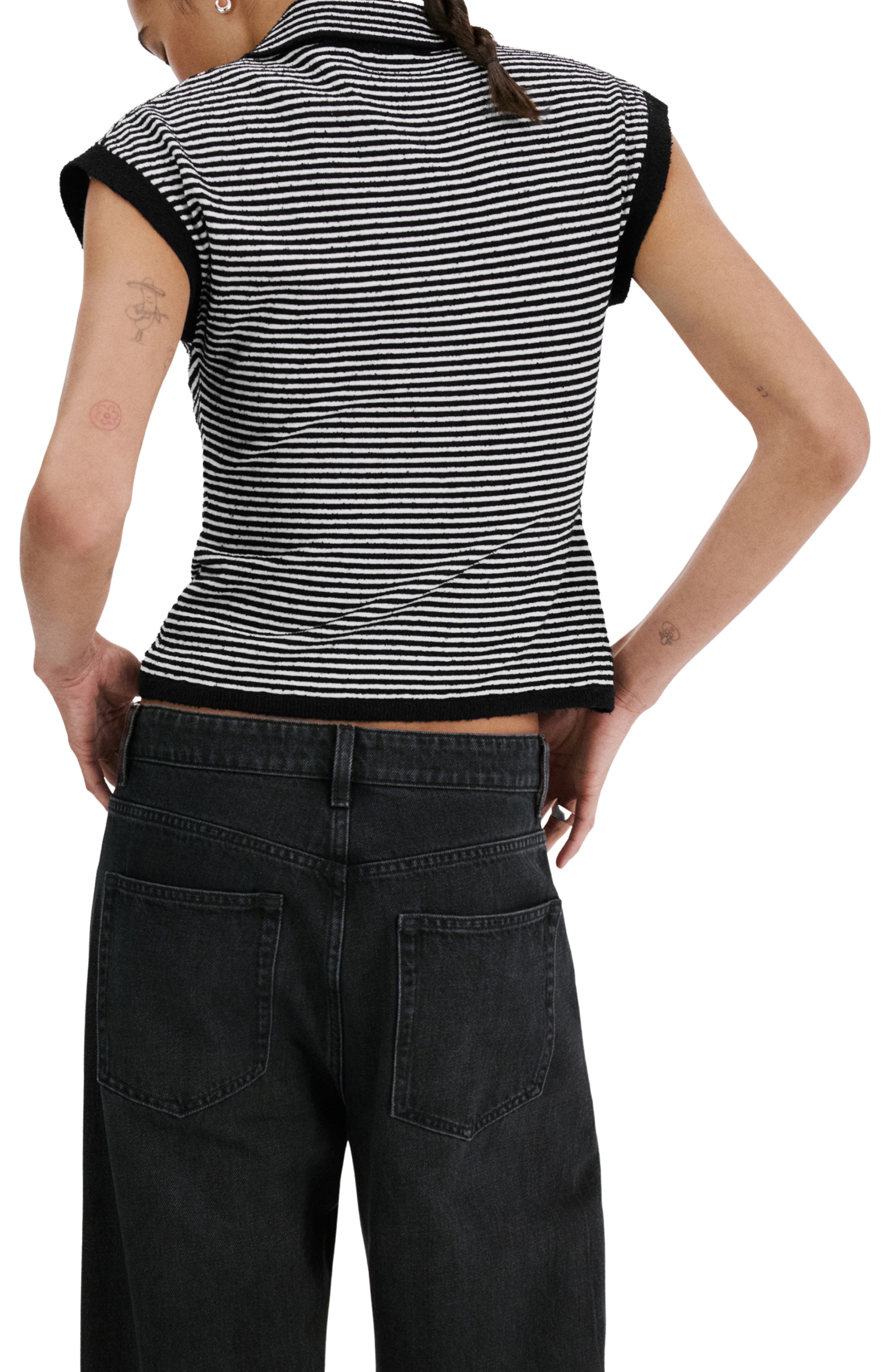 Stripe Cap Sleeve Crop Sweater Polo - image 2