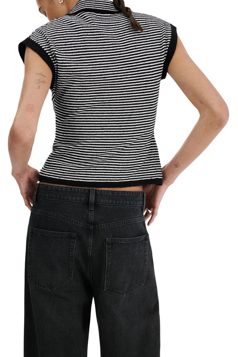 Stripe Cap Sleeve Crop Sweater Polo, Alternate, color, BLACK