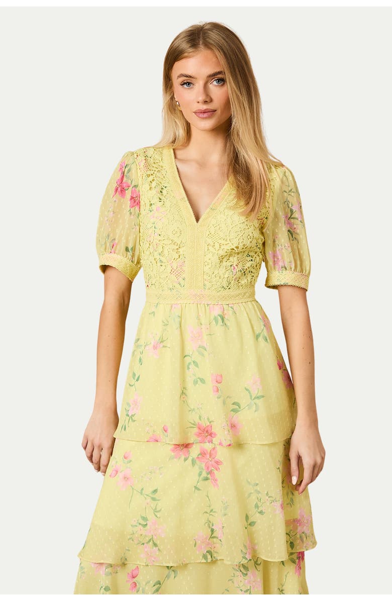 Oasis Lace Bodice Tiered Midi Dress, Alternate, color, Chartreuse