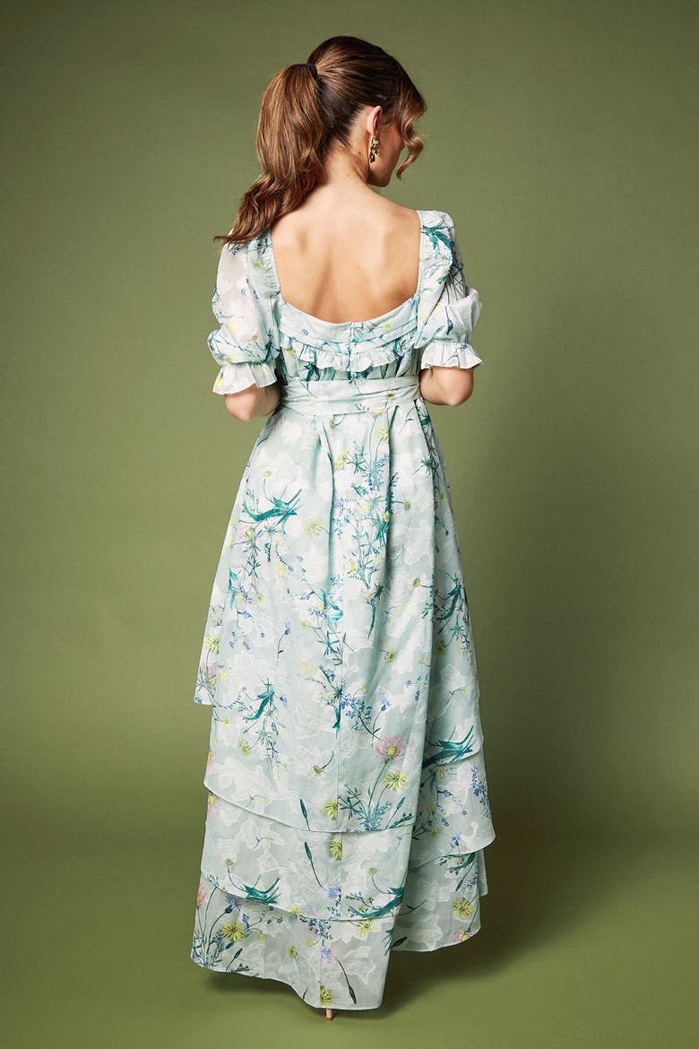 Short Sleeve Printed Chiffon Midi Dress, Alternate, color, Green