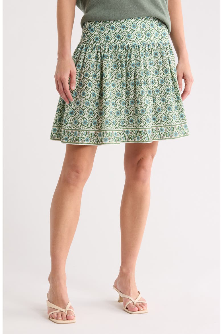 Sunflower Print Shirred Miniskirt, Main, color, CRM/ TEAL SUNFLOWER