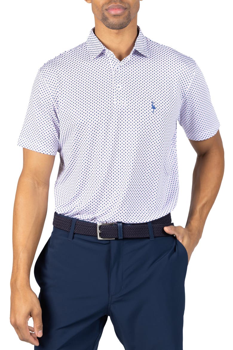 Stars Print Performance Polo, Main, color, WHITE