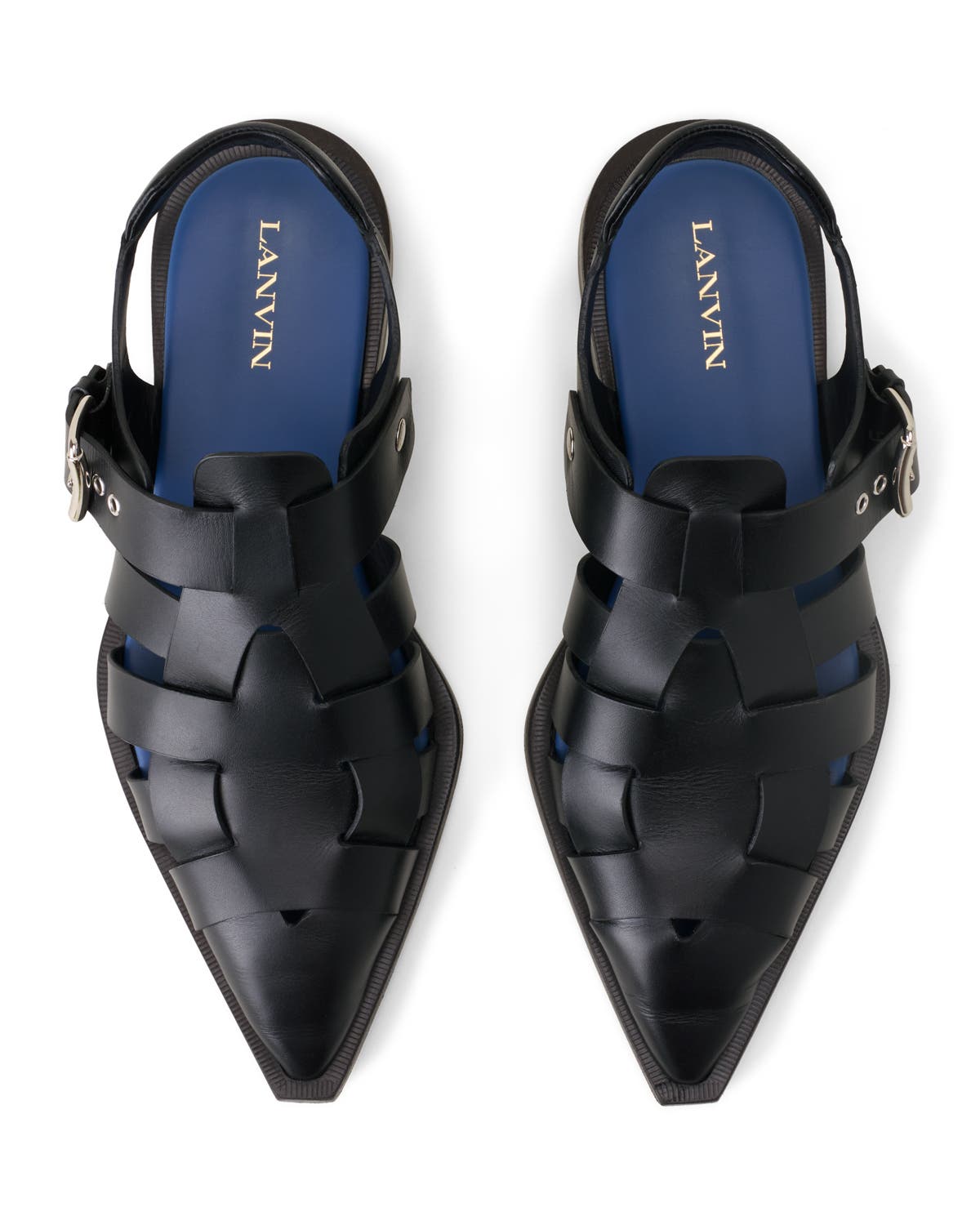 Lanvin Pointed-Toe Leather Sandals, Alternate, color, Black