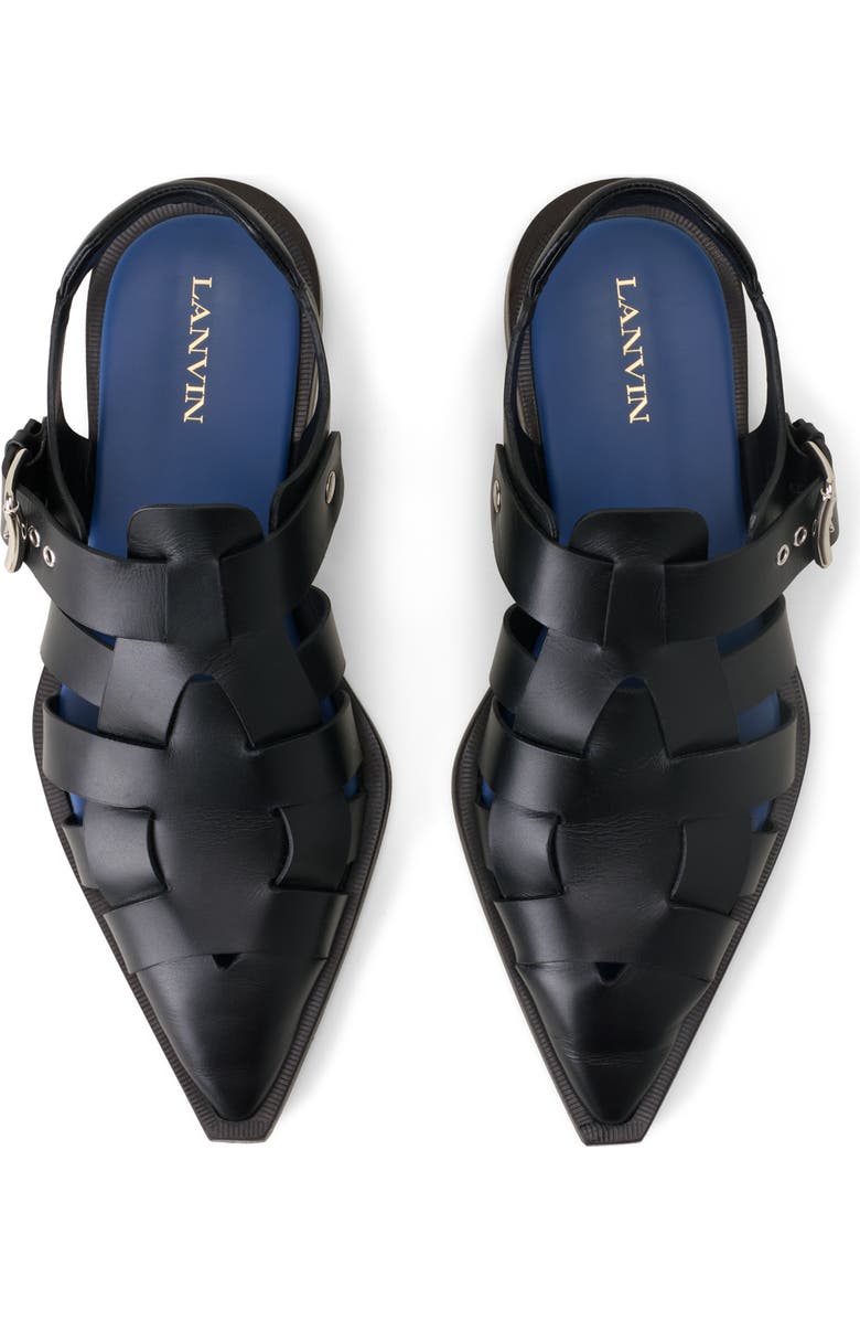 Lanvin Pointed-Toe Leather Sandals, Alternate, color, Black