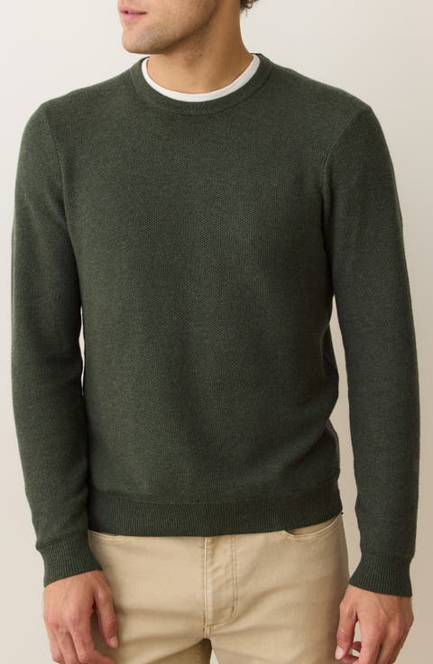 Textured Cotton Blend Crewneck Sweater