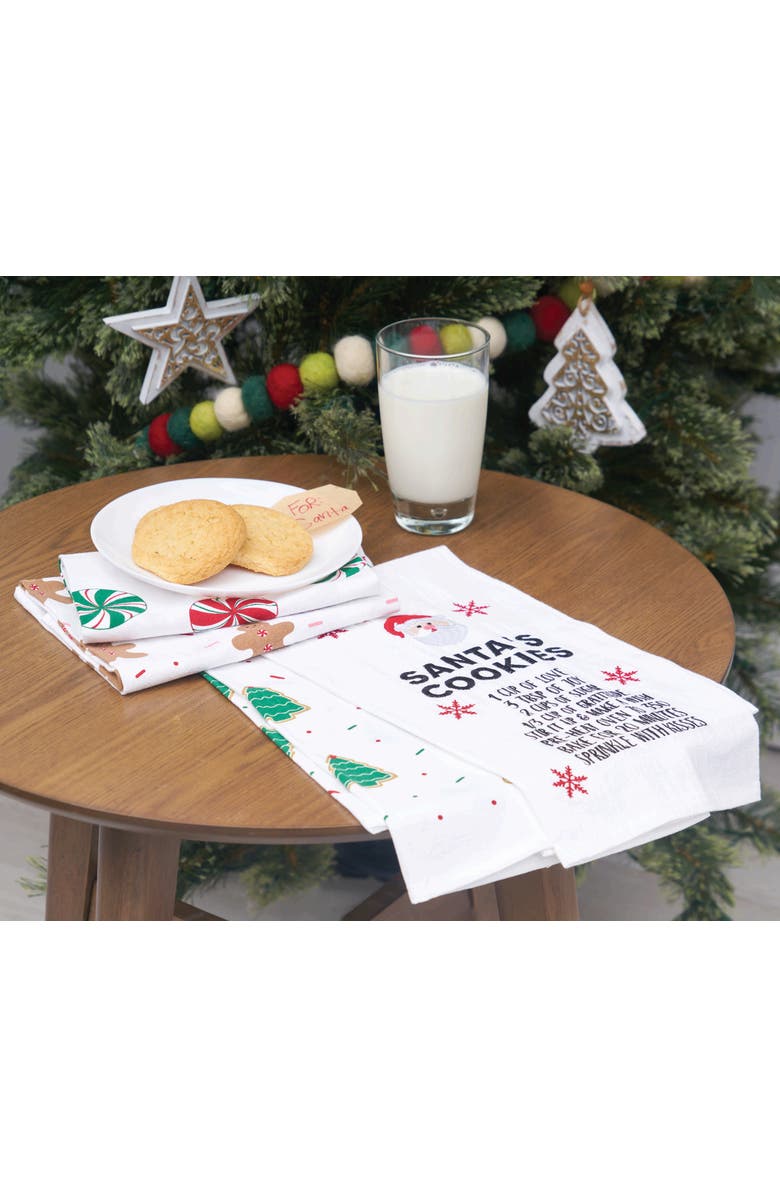 C&F Home Holiday Christmas "Santa's Cookies" Recipe with Santa Claus Face Cotton Flour Sack Kitchen Dish Towel Decor Decoration 27L x 18W in., Alternate, color, White