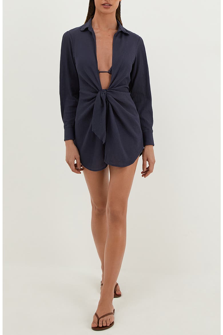 Juliete Long Sleeve Cotton Cover-Up Dress, Main, color, BLUE