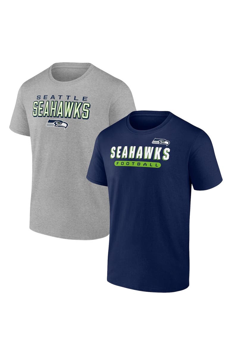 FANATICS Men's Fanatics Branded Navy/Heathered Gray Seattle Seahawks T-Shirt Combo Pack, Alternate, color, 