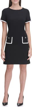 Tommy Hilfiger Short Sleeve Scuba Crepe Contrast Trim Dress