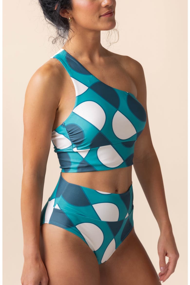 One Shoulder Crop Swim Top, Alternate, color, Riptide