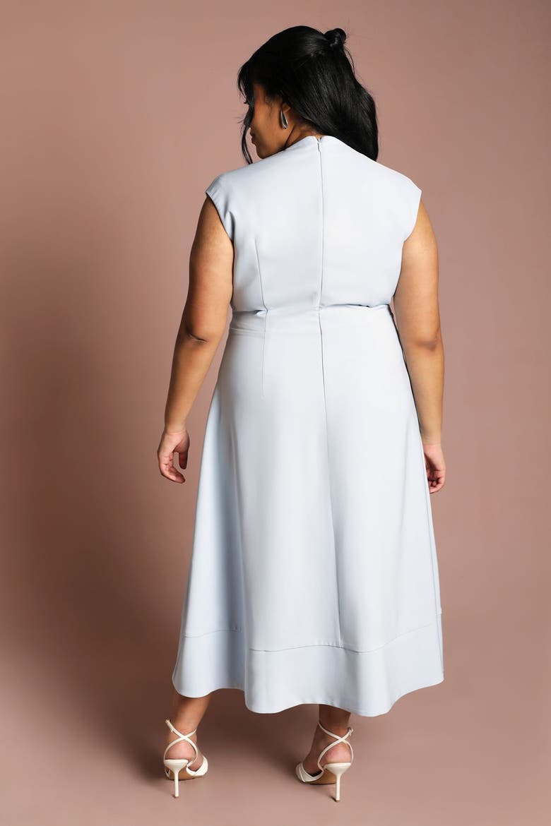 Plus V-Neck Belted Midi Dress, Alternate, color, Light Blue