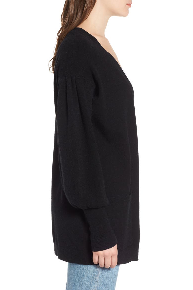 Balloon Sleeve Cardigan, Alternate, color, BLACK