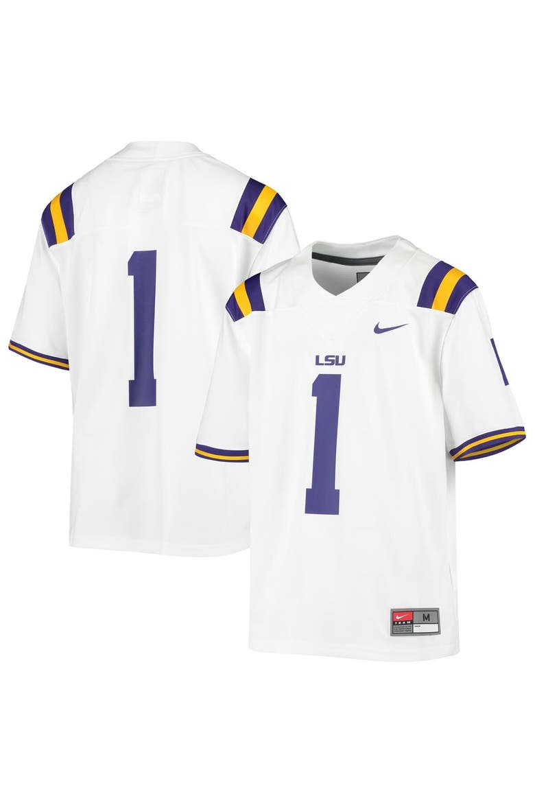 Youth Nike #1 White LSU Tigers Untouchable Football Jersey, Alternate, color, White