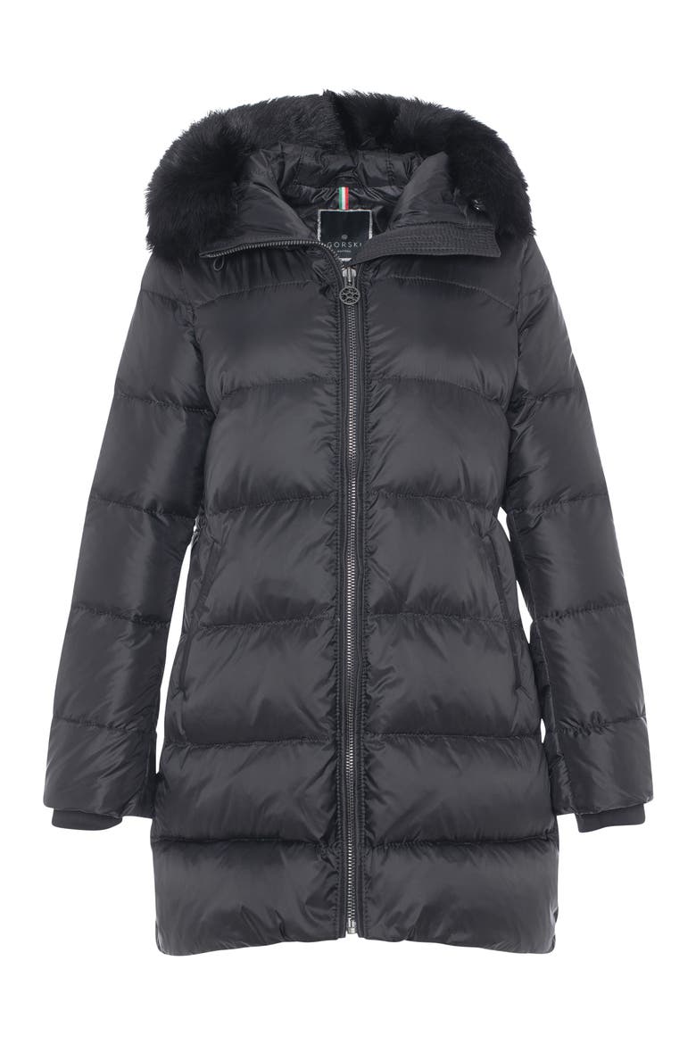Apres-Ski Horizontal Parka Coat with Detachable Toscana Lamb Hood Trim, Alternate, color, Black/Black