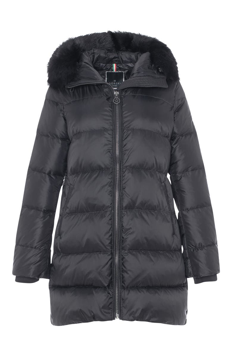 GORSKI Apres-Ski Horizontal Parka Coat with Detachable Toscana Lamb Hood Trim, Alternate, color, Black/Black