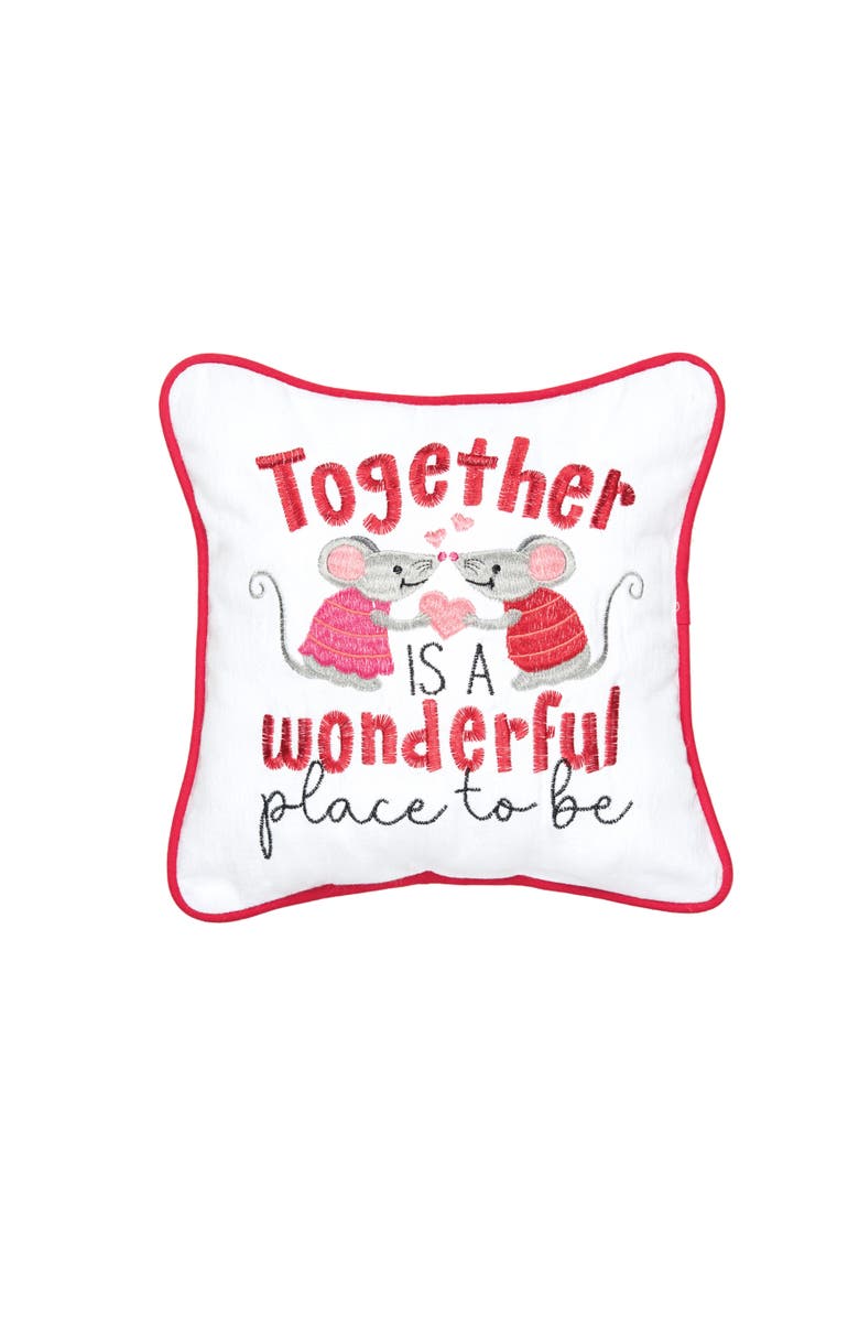 C&F Home "Together Is A Wonderful Place to Be" Valentine's Day Mouse Cotton Blend Mini Accent Pillow 10" x 10", Main, color, White