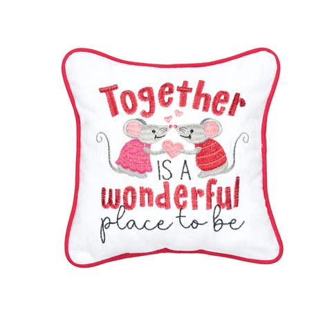 "Together Is A Wonderful Place to Be" Valentine's Day Mouse Cotton Blend Mini Accent Pillow 10" x 10"