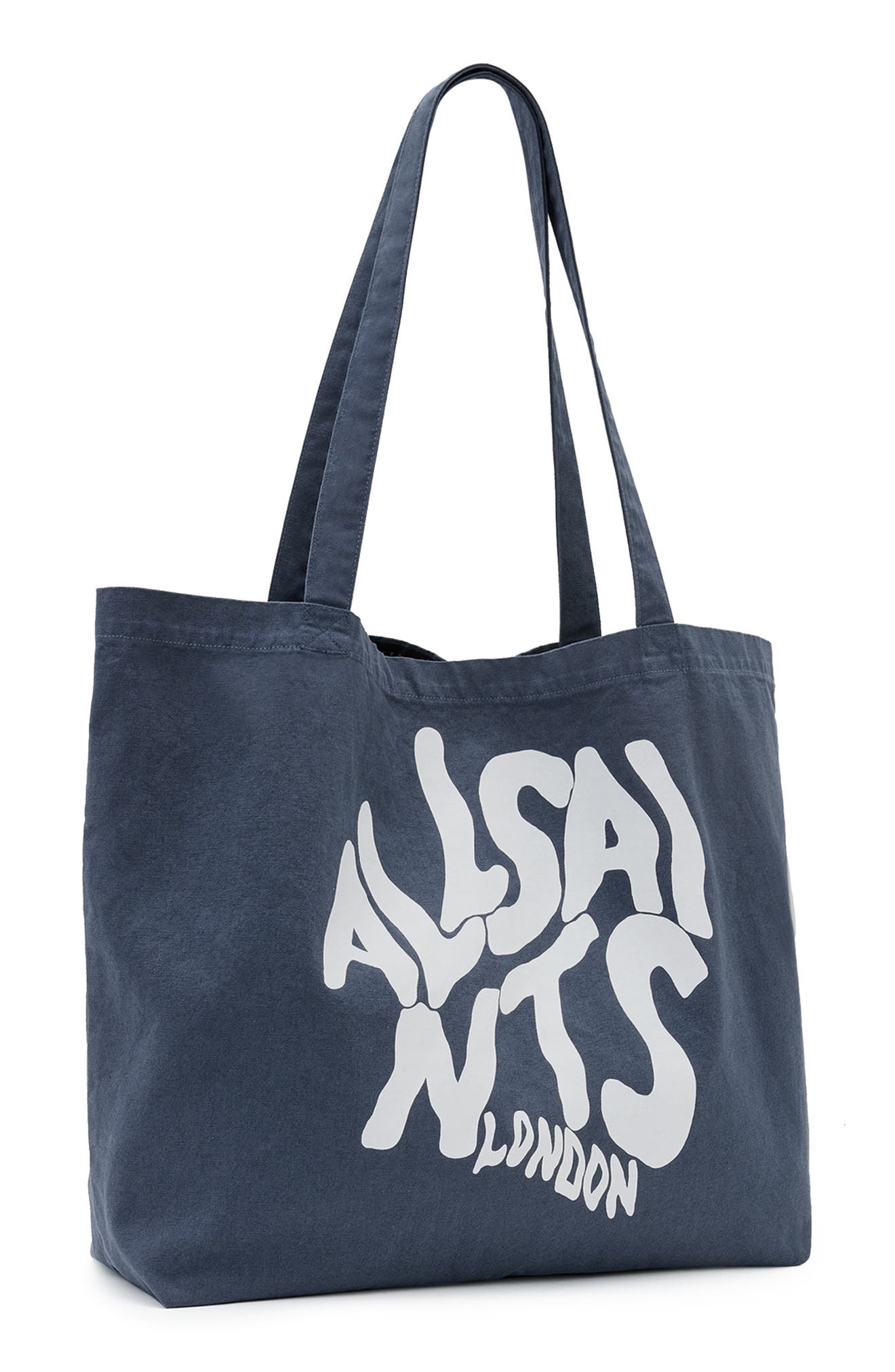 AllSaints Orlando Logo Canvas Tote, Alternate, color, Cove Blue