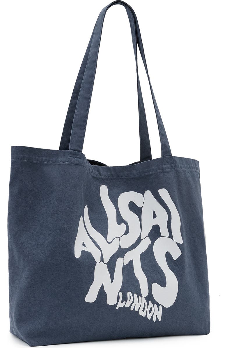 AllSaints Orlando Logo Canvas Tote, Alternate, color, Cove Blue