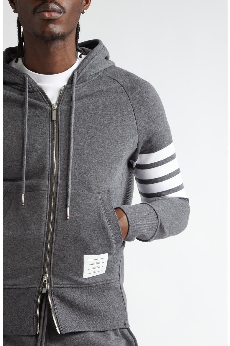 Classic 4-Bar Zip Cotton Hoodie, Alternate, color, DARK GREY