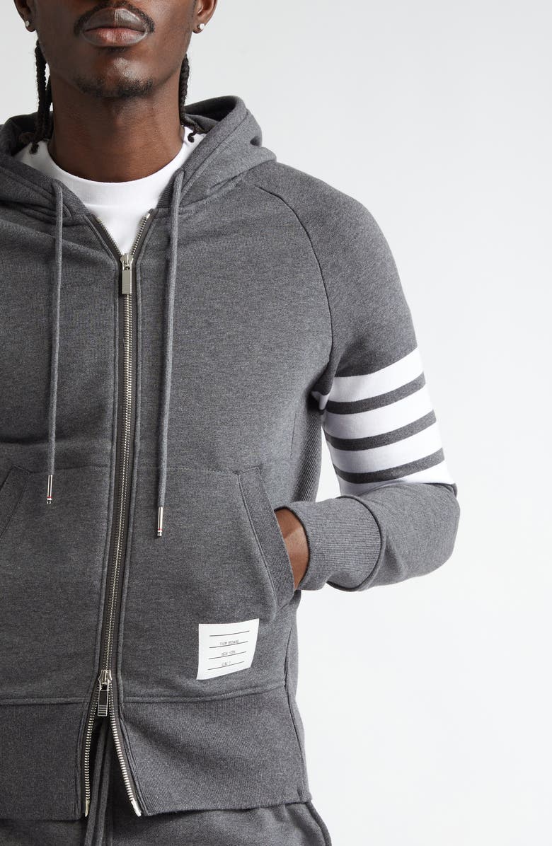 Thom Browne Classic 4-Bar Zip Cotton Hoodie, Alternate, color, Dark Grey