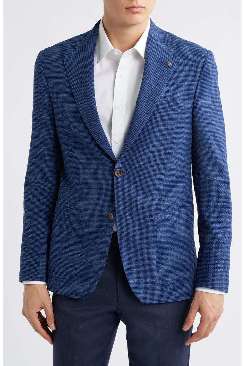 Myles Navy Check Wool Blend Seersucker Sport Coat, Alternate, color, MID BLUE