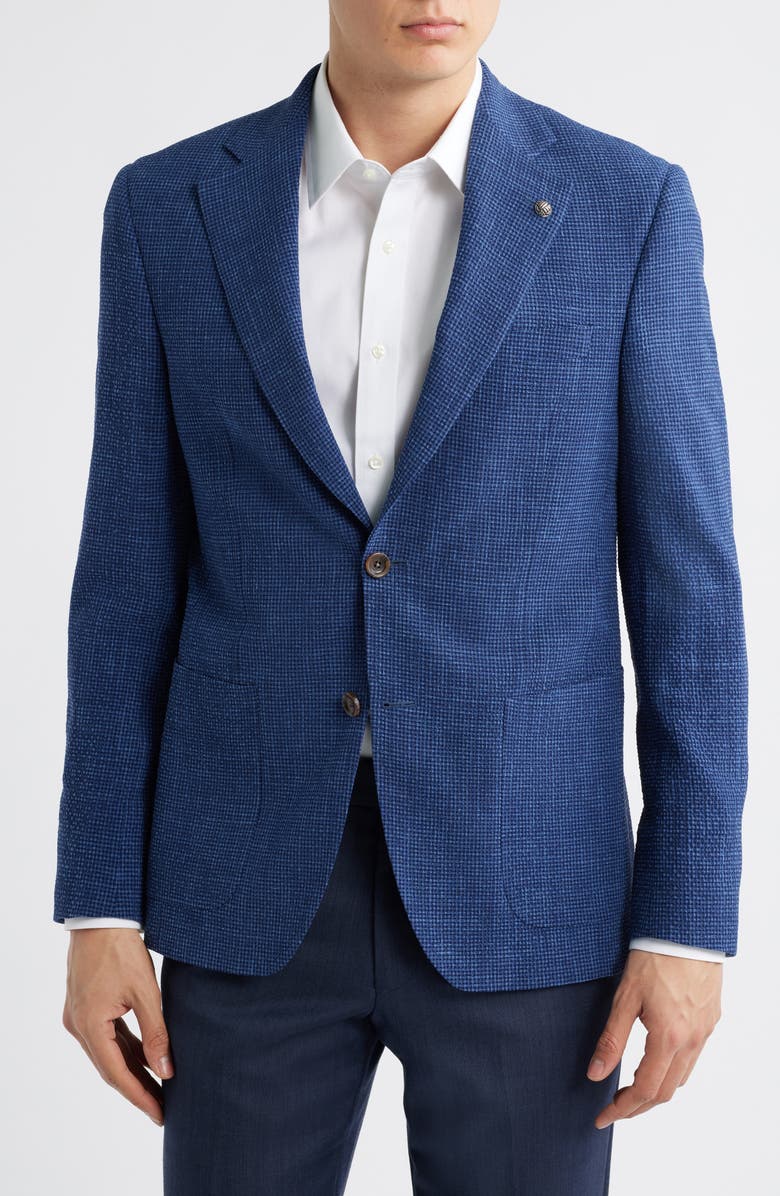 Jack Victor Myles Navy Check Wool Blend Seersucker Sport Coat, Alternate, color, Mid Blue