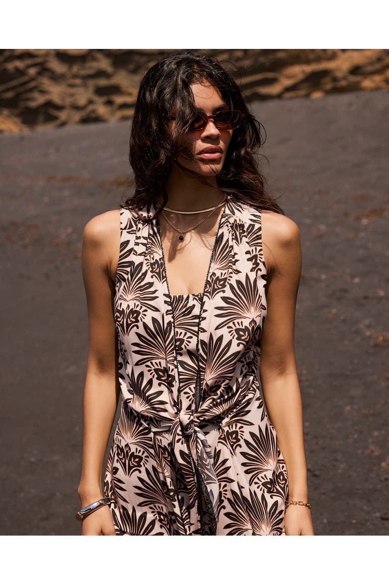 Floral Print Sleeveless Midi Dress, Alternate, color, Black
