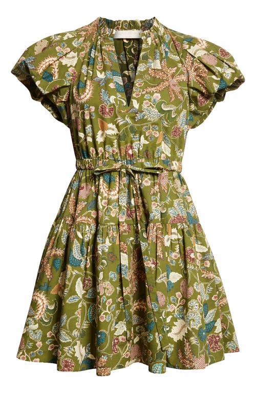 Ulla Johnson Izel Paisley-print Cotton Puff-sleeve Tie-waist Mini Dress In Green