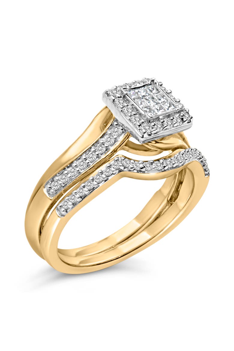 14K Yellow Gold Plated Sterling Silver 1/2 Cttw Princess Square Diamond Bridal Set, Alternate, color, Yellow Gold over Silver