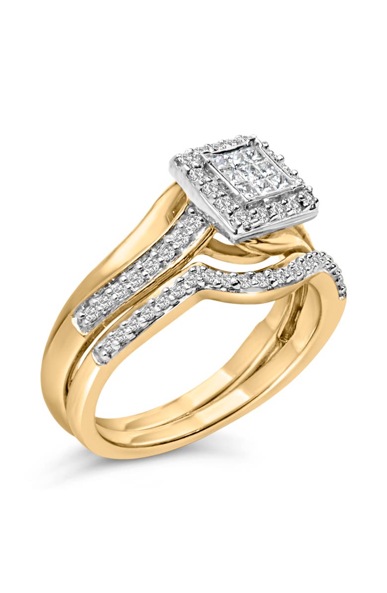 Haus of Brilliance 14K Yellow Gold Plated Sterling Silver 1/2 Cttw Princess Square Diamond Bridal Set, Alternate, color, Yellow Gold Over Silver