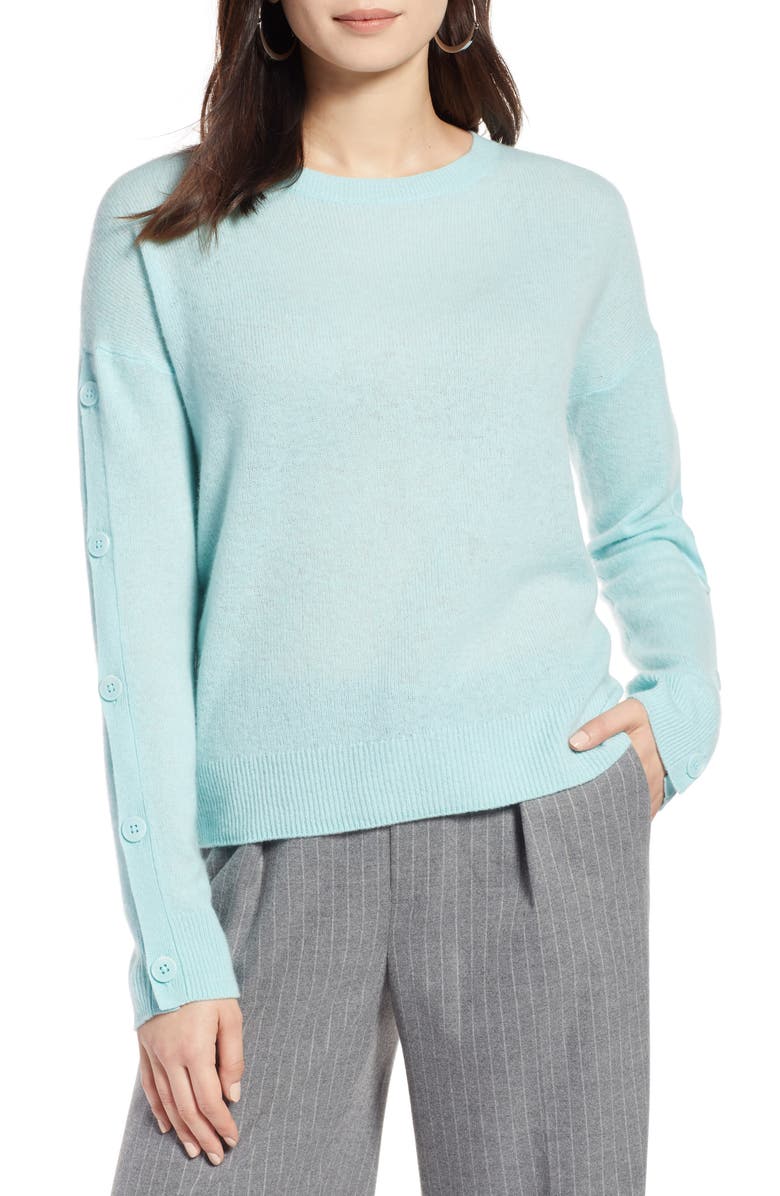 Halogen<sup>®</sup> Cashmere Button Sleeve Sweater, Main, color,