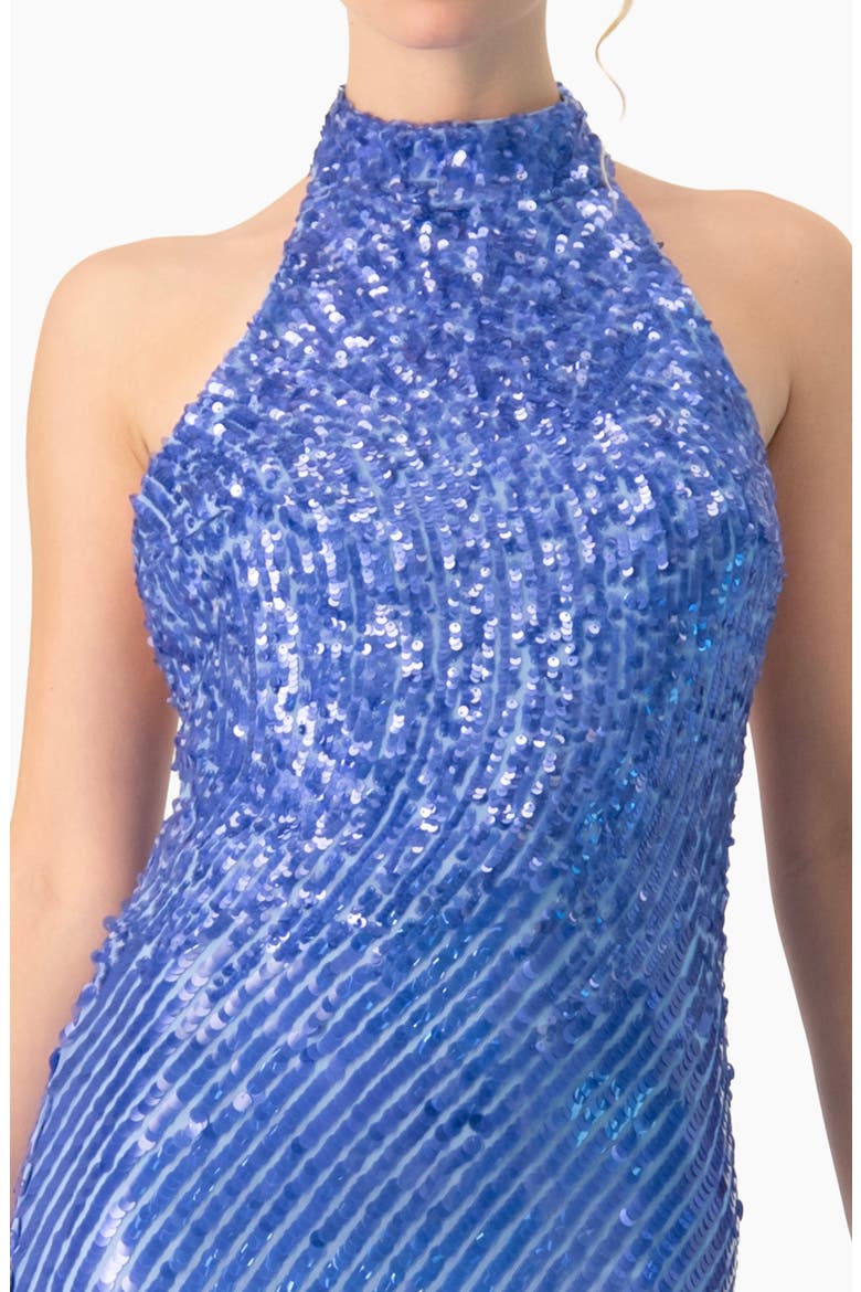 Halter Paillette Sequin Midi Dress With Open-Back, Alternate, color, Blue