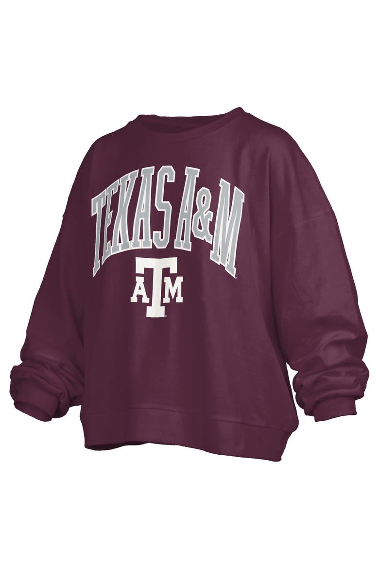 Women's Pressbox Maroon Texas A&M Aggies Janise Arch Over Logo Waist Length Oversized Pullover Sweatshirt, Alternate, color, Maroon